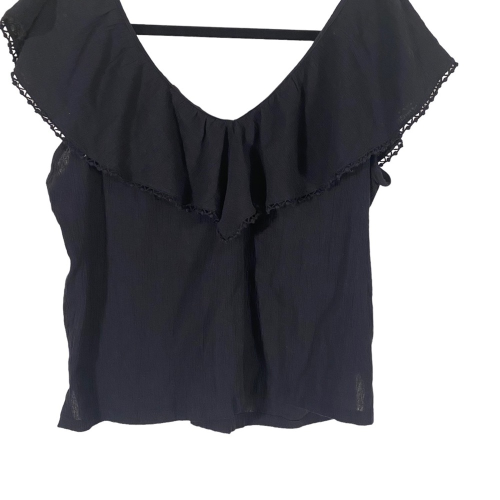 Loft Cotton Ruffle FlounceTop Black Sz Small NWT